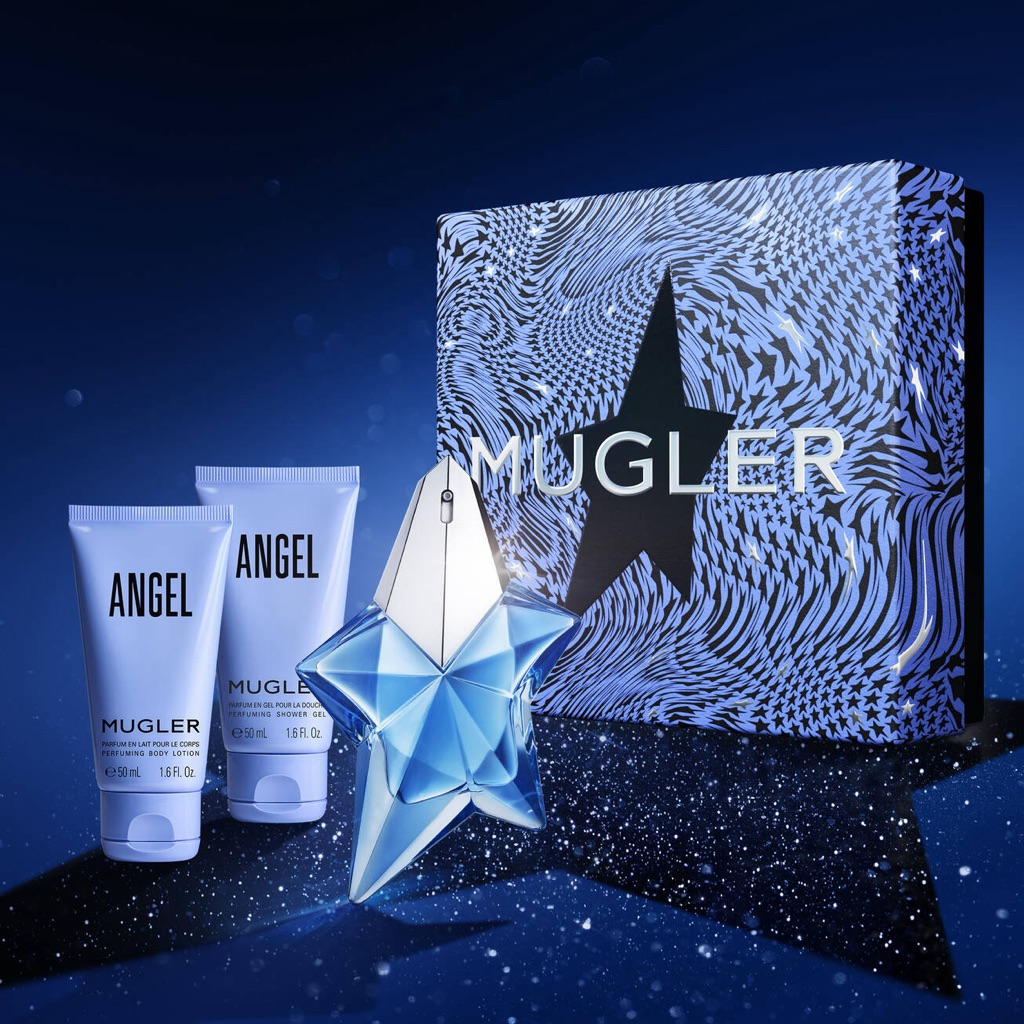 Mugler Angel Eau De Parfum Perfume Spray Lotion Gift Set Box Blue Silver